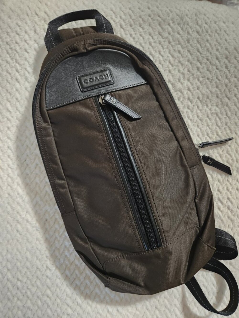 Coach Men’s Varick Nylon Sling Pack Brown Black Backpack Bag